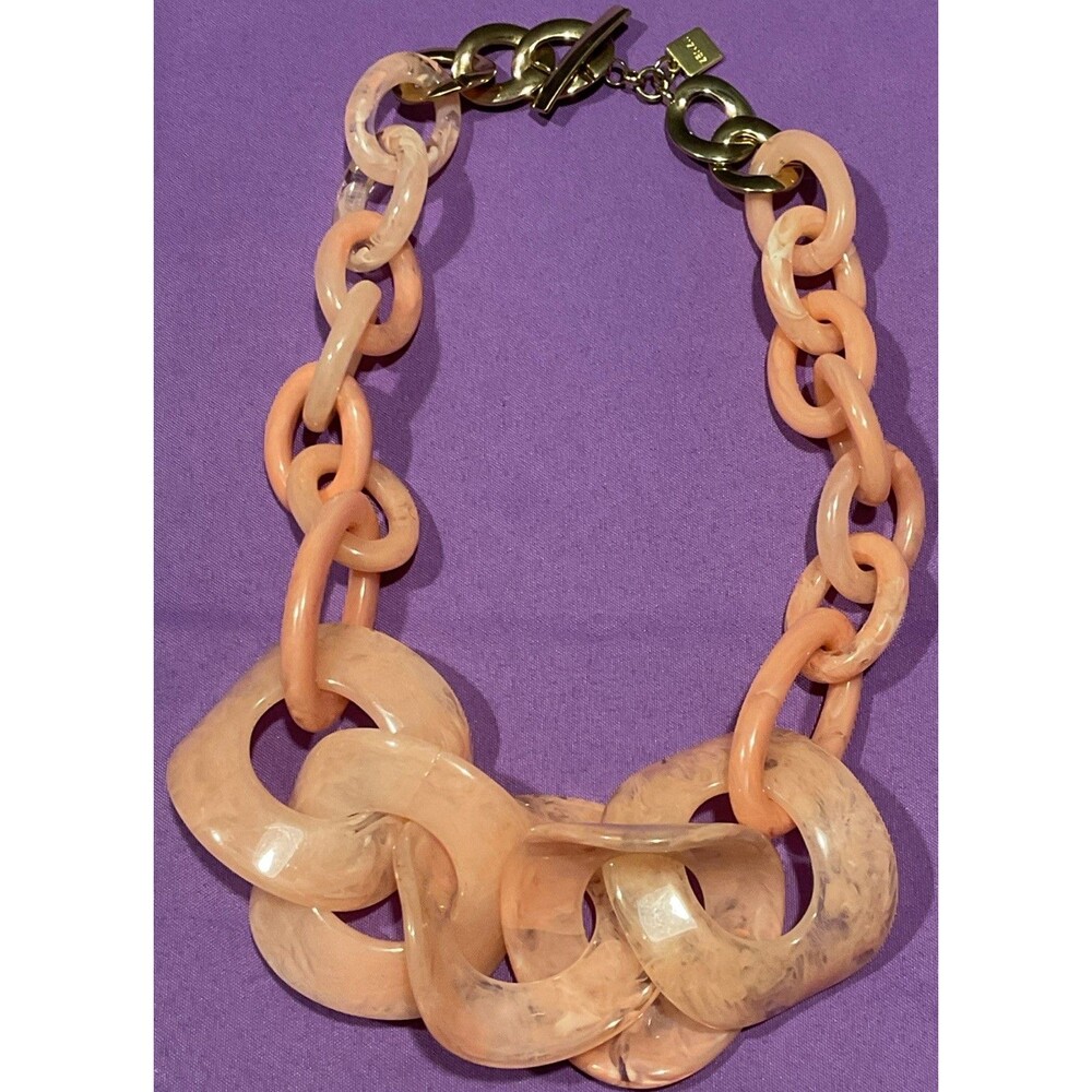 Zenzii Chunky Pink Swirl Lucite Links Statement Necklace Gold Tone Toggle Clasp